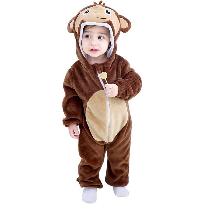 Combinaison d'hiver Bébé,Surpyjama Fille,Flanelle Grenouillère avec Capuche  et Fermeture éclair,Bébé Cute Animal Barboteuse,0-24Mois