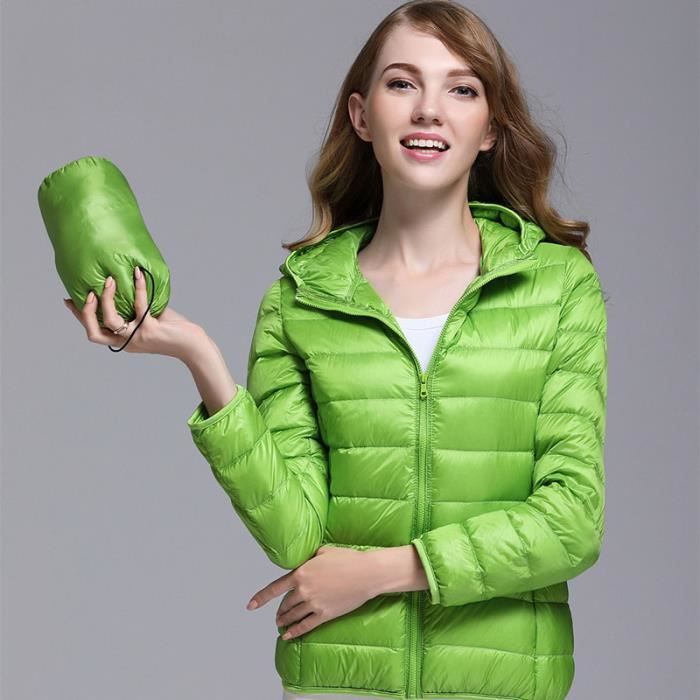 Femme Doudoune ?� Capuche Imperm?�able couleur unie ?� Manches Longues L?�g?�re Vert Vert - Cdiscount 