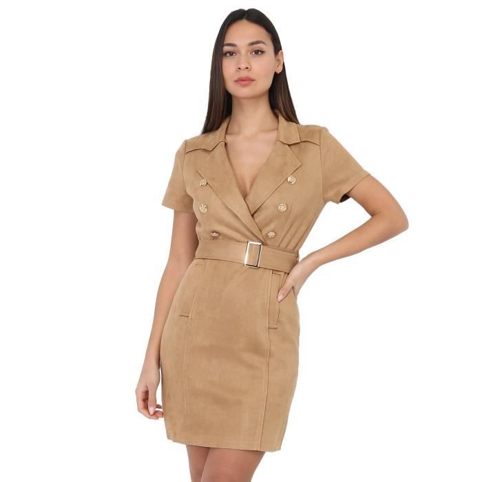 Robe blazer ceinturee en suedine Camel Cdiscount Pret a Porter