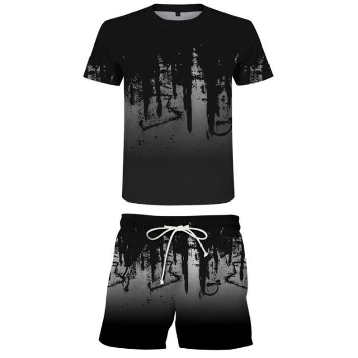 Ensemble Short et Tee Shirt Imprimé Flamme Sport Homme - Gris - Running Fitness Musculation
