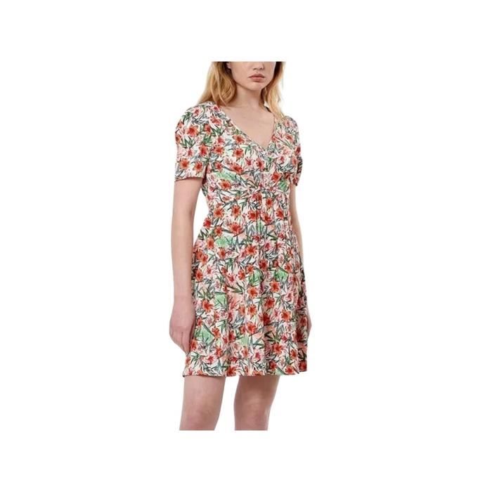 Robe D'été Femme Bohème Fleurie - Taille Cintrée, Col V, Manches Courtes, Avec Poches Et Fermeture Zippée - Grandes Tailles Disponibles