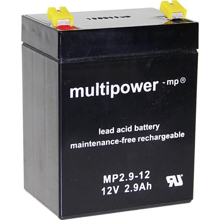 Batterie au plomb 12 V 2.9 Ah multipower MP2,9-12 plomb (AGM) (l x h x p) 79 x 107 x 56 mm connecteur plat 4,8 mm sans entretien, au