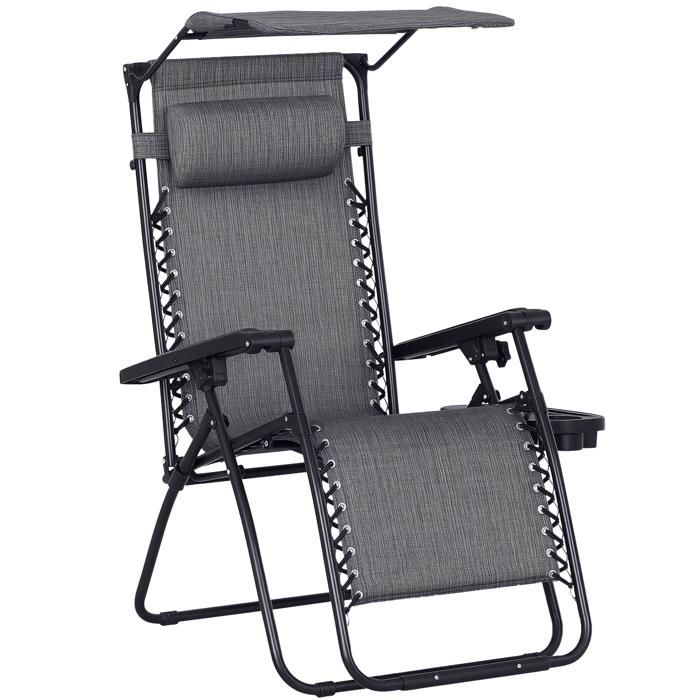 Chaise longue pliable de jardin zéro gravité paresoleil et dossier
