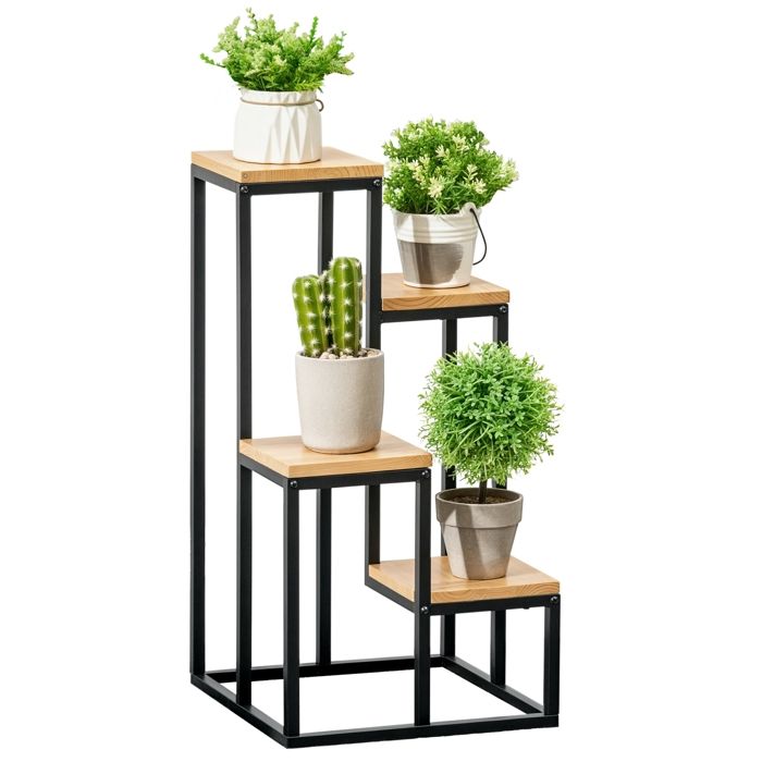 Support pour plantes - étagère à fleurs - Outsunny - 4 étagères différentes hauteurs robuste - acier - 34x34x66cm