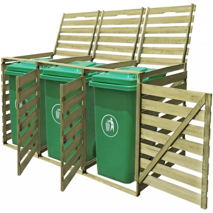 Cache-poubelle à roulettes triple Cache-conteneurs à déchets imprégné en  bois 218,3 x 92 x 120 cm (l x P x H)240 L - Cdiscount Bricolage