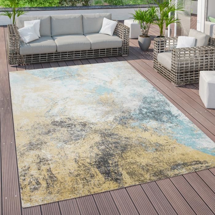 tapis d exterieur terrasse balcon vintage tapis de cuisine abstrait pastel jaune bleu 120x170 cm achat vente tapis cdiscount