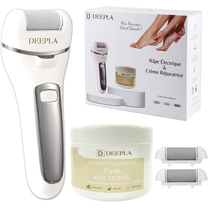 DEEPLA Râpeuse Pieds Électrique et Crème Hydratante pour Pieds très