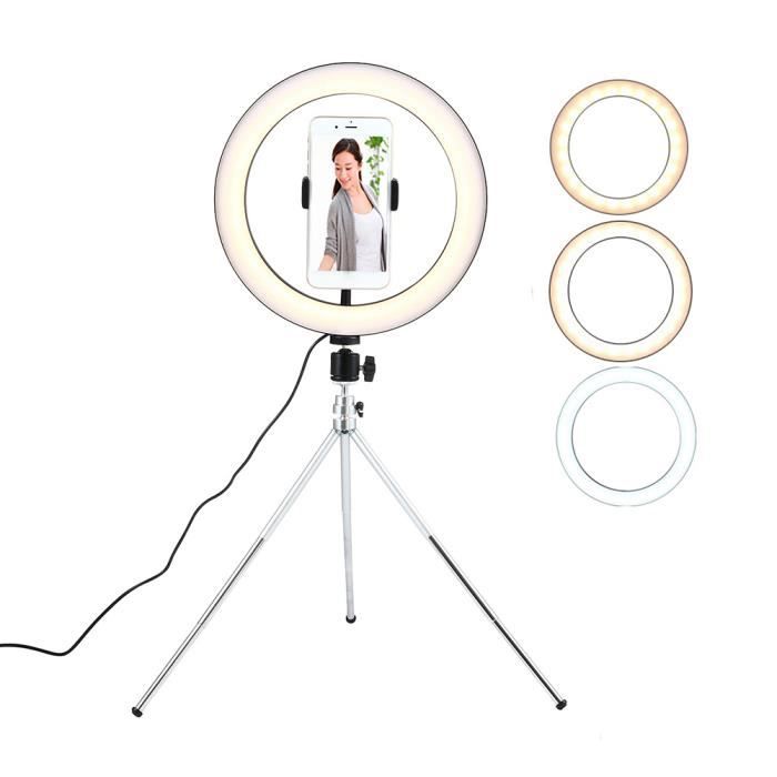 Lumière d'anneau LED trépieds support téléphone USB Selfie Ringlight lampe 