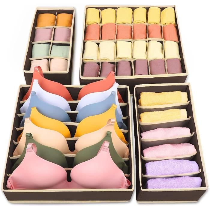 Organisateur De Tiroir En Maille - Lot De 3 - Rangement Soutien-gorge, Chaussettes - Compartiments Pliables - Transparent