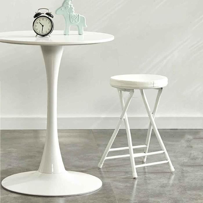 Tabouret De Bar Pliant Rond Avec Dossier 65cm Naturel - Chaise Haute Portable Stable 100kg Intérieur Extérieur - Pas D'Assemblage