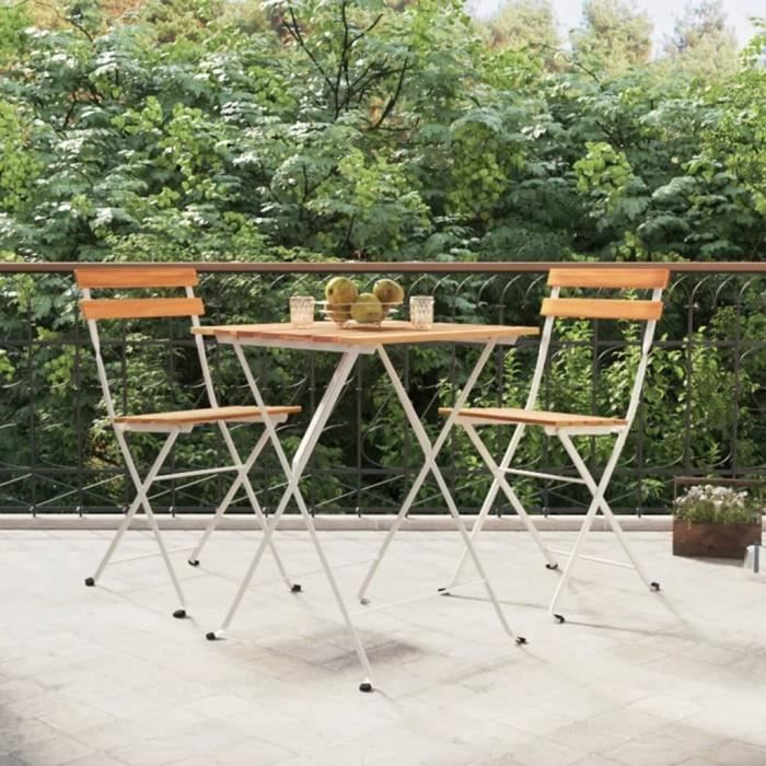chaises de bistrot pliantes - vidaxl - bois d'acacia solide et acier - blanc - naturel - pour 2 personnes