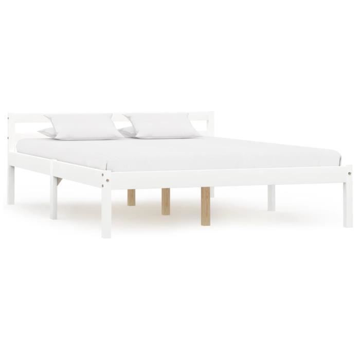 Vidaxl Cadre De Lit Blanc Bois De Pin Massif 140 X 200 Cm Achat Vente Structure De Lit Vidaxl Cadre De Lit Blanc Cdiscount