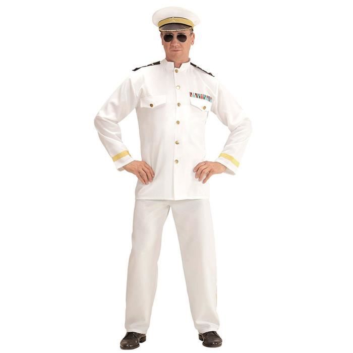 Costume capitaine de marine - WIDMANN - Déguisement adulte - Taille XXL - Blanc - Veste pantalon et calot Costume capitaine de marine - WIDMANN - Déguisement adulte - Taille XXL - Blanc - Veste pantalon et calot