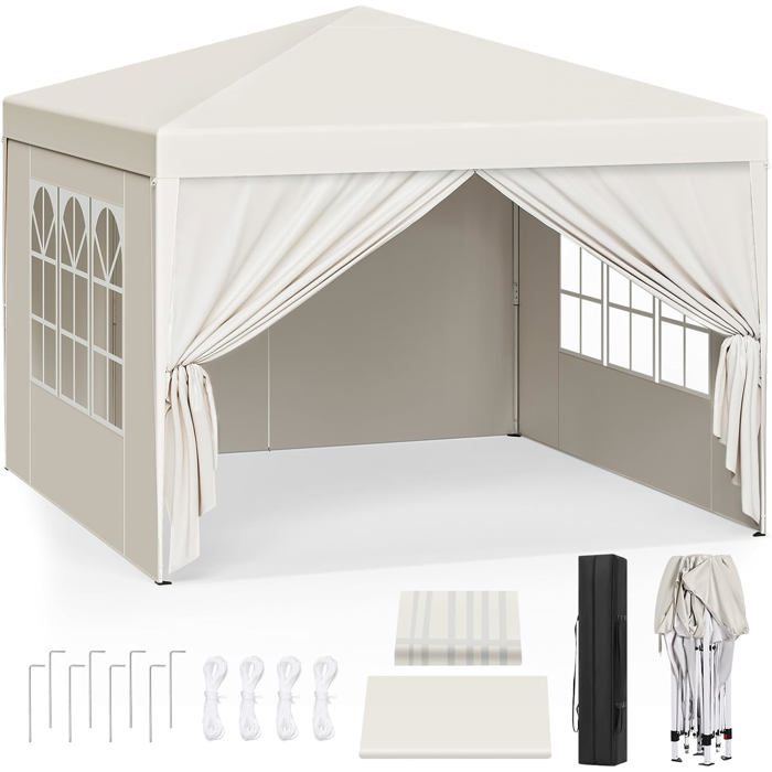 WOLTU Tonnelle de Jardin Tente Pliante Auvent Imperméable Protection du Soleil UV 50+ Hauteur Réglable 3x3m Beige
