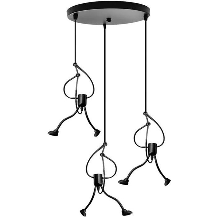 UNI Suspension Luminaire Humanoïde 3 Lumières en Barre Moderne Lustre Créatif Noir pour Salon Chambre Couloir