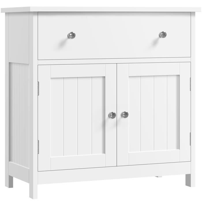 Yaheetech Armoire de Salle de Bain Meuble sous Lavabo avec Tiroir et 2 Portes Meuble de Rangement 60 × 30 × 60 cm Blanc