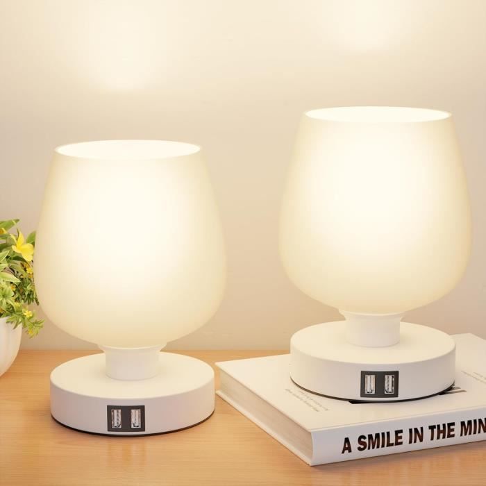 Lampes de Table de Chevet Lot de 2, Tactile Dimmable avec Chargeur Sans Fil  & Chargement USB A+ Type C et Prise Secteur, 3 Niveaux de Luminosité, 6W