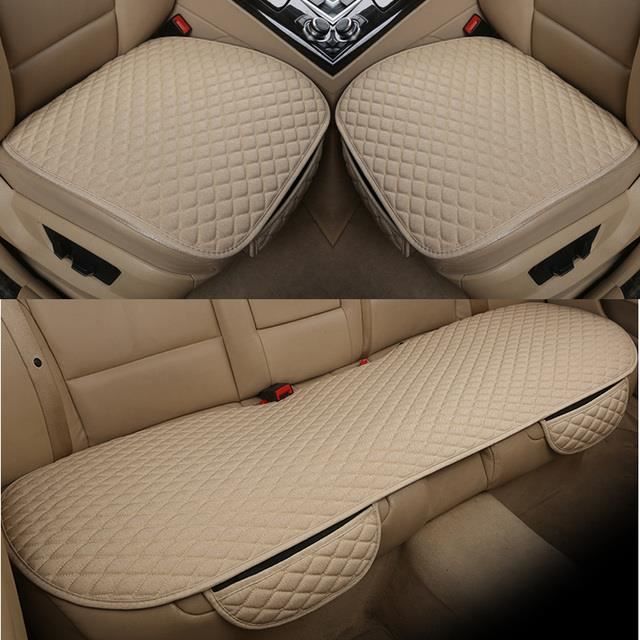 Housse protection siège voiture,beige 3pcs--Housse de siège de voiture  avant arrière en lin tapis de protection de coussin de siège - Cdiscount  Auto