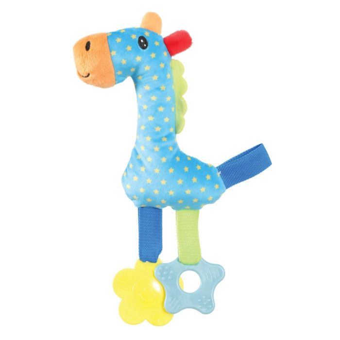 Peluche rio girafe bleu anneau à mordiller 26 cm jouet pour chiots - zolux