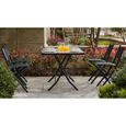 Salon de jardin - CALVI - Table de jardin + 4 chaises - En acier et verre - Chaises pliantes - Coloris : noir-1