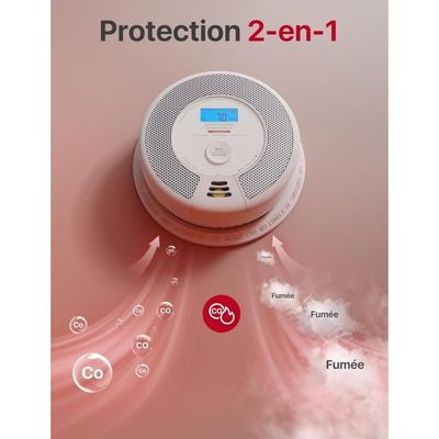 Détecteur Fumée & CO Avec Écran LCD - Alarme 85dB - Batterie 10 Ans - Protection 2en1