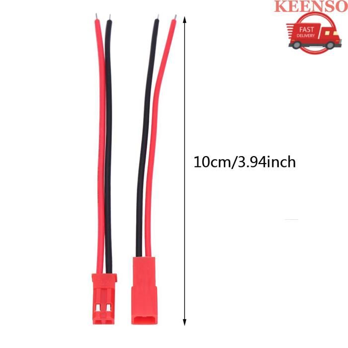 Lot De 40 Câbles JST 2 Broches Mâle/femelle – 24 AWG – Gaine Silicone – Pour RC Lipo, Mini Hélicoptère, LED – 10 Cm – Accessoire Modélisme