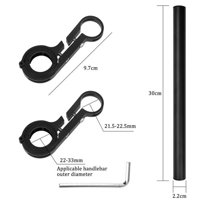 Extension De Guidon TRIWONDER – Support Rallonge Vélo Pour Lampe, Téléphone, GPS Ou Compteur (tige Simple, 10 Cm)