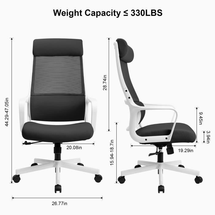 Fauteuil De Bureau Ergonomique MELOKEA - Accoudoirs 4D, Assise Réglable, Dossier En Filet, Support 150 Kg