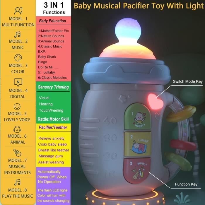 Bambebe Hochet Dentition 4 En 1 – Anneau De Dentition, Musicaux, Sensoriel, Dès 3 Mois, Silicone Alimentaire, Piles AAA Non Incluses