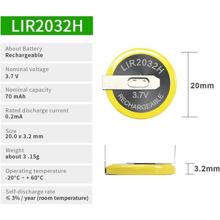Pile Rechargeable ML2032 - Remplace CR2032, Parfaite Pour Bios, Montres, Gadgets