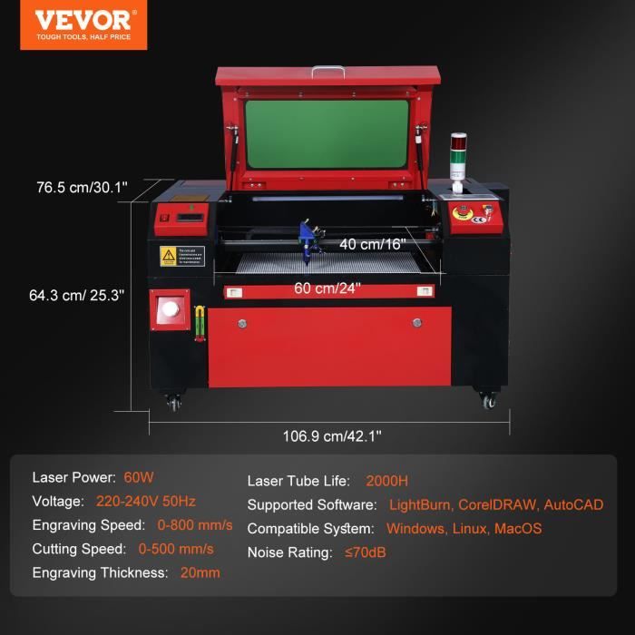 VEVOR Graveur Laser CO2 Machine de gravure découpée 130W Table de travail  900x1400mm