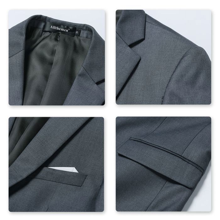 Allthemen Costume Hommes 3 Piece Deux Boutons Blazer Gilet Pantalon Casual pour Mariage Bleu