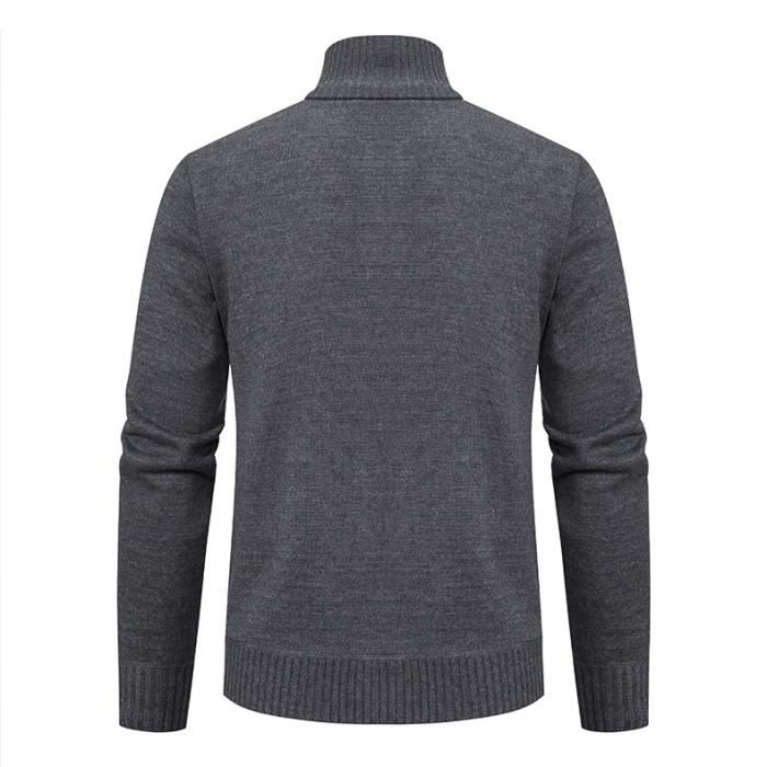 Cardigan Homme Zippé Automne Hiver - Pull Tricot Épais Doublé Polaire Col Montant Gilet Chaud Décontracté Manches Longues