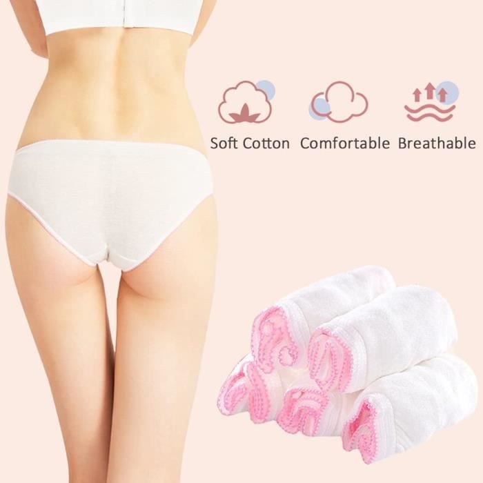 Lot de 10 Slips Jetables Femme en 100% Coton Culottes sous Vetement Culotte  Périodique Femme Grossesse Voyage Accouchement Massage