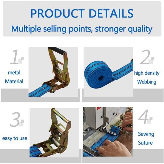 Lot De 4 Crochets à Cliquet De Rechange - Acier Haute Résistance - Double Crochet En J 25mm - Capacité 800kg - Pour Sanglage