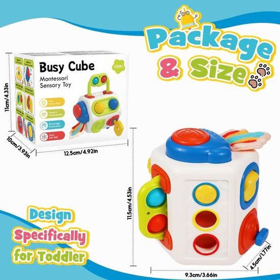 Cube D’Activité 9-en-1 Pour Bébé – Jouet Sensoriel Montessori 6-18 Mois – Motricité Fine – Couleurs Vives – ABS Sécurisé