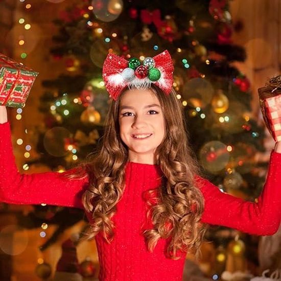 Serre Tete Noel, For Femmes Fille Rouge Vert Plaid Noeud Bandeau Cheveux Accessoires Noël XMS Bandeau,Articles De Fête (Color : 02