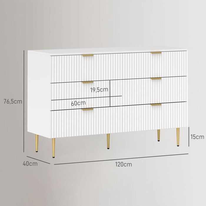 HOMCOM Commode 5 Tiroirs Meuble De Rangement Style Moderne