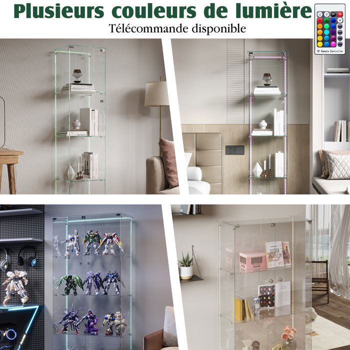 Vitrine en verre trempé noir,meuble de collection transparent avec 2 ...