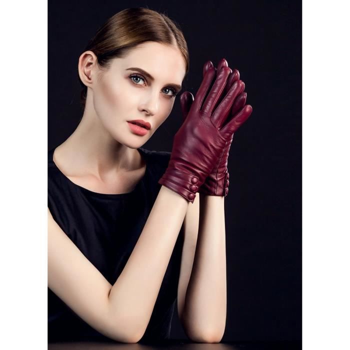 Femme Hiver Gants En Cuir Peau De Mouton[u2282] Vin Rouge - Cdiscount  Prêt-à-Porter