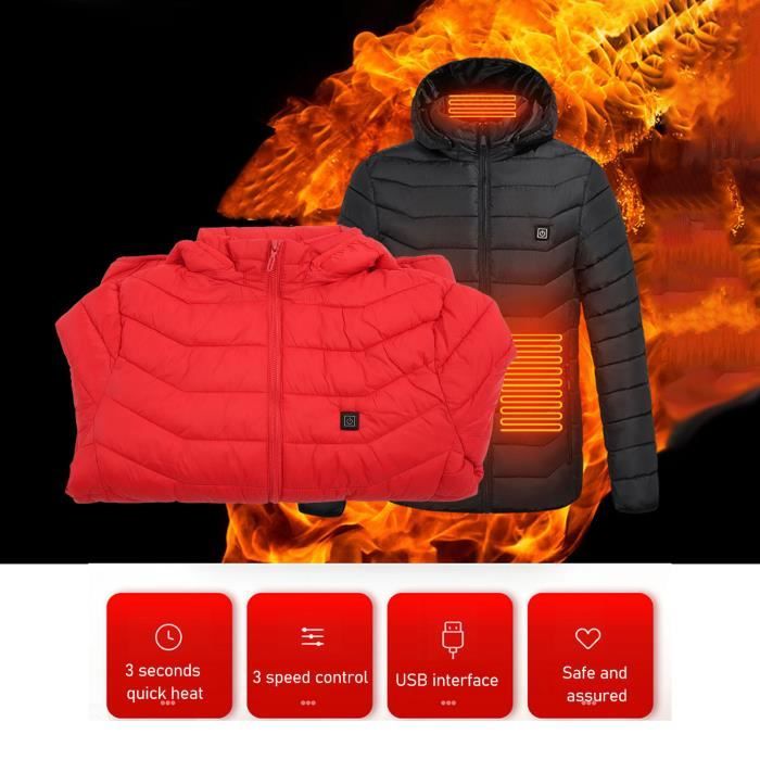 Veste chauffante pour femme homme Manteau à capuche chauffant électrique 3  températures contrle unique 2 zones Rouge XL-LIS Rouge - Cdiscount Prêt-à- Porter