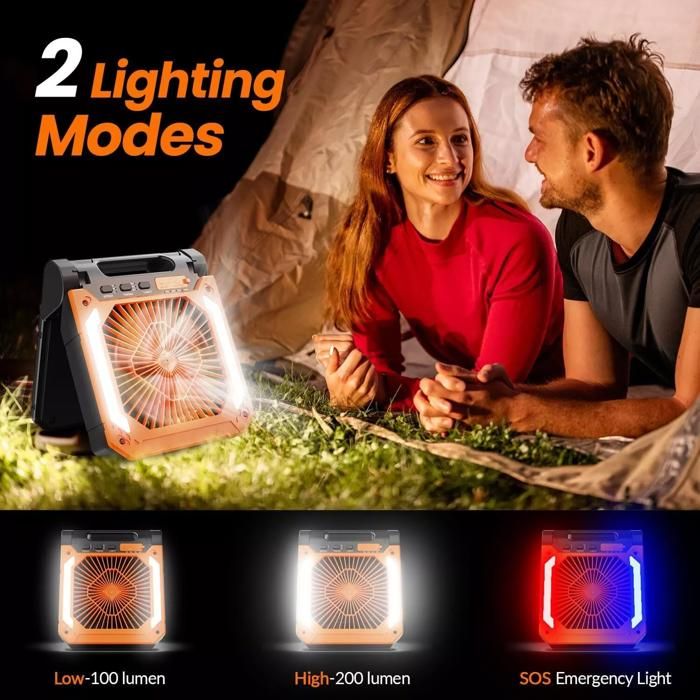 Ventilateur de Camping Extérieur avec Lumière, Alimenté par Batterie 20000mAh, Ventilateur Portable Rechargeable avec Télécommande et Crochet Rotatif à 360°, 4 Vitesses Pour le Voyage (Orange Ventilateur de Camping Extérieur avec Lumière, Alimenté par Batterie 20000mAh, Ventilateur Portable Rechargeable avec Télécommande et Crochet Rotatif à 360°, 4 Vitesses Pour le Voyage (Orange