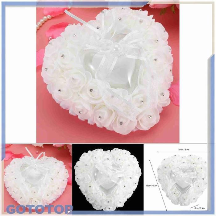 YJZQ Porte Alliance Écrin pour Bague en Forme de Cœur - Boîte à Bague - Fleur Rose et Dentelle - Oreiller de Placer Bague de Mariage