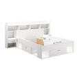 CHICAGO Ensemble lit adulte 140 x 190/200 cm + Tête de lit avec rangement et liseuses LED - Décor blanc mat-0