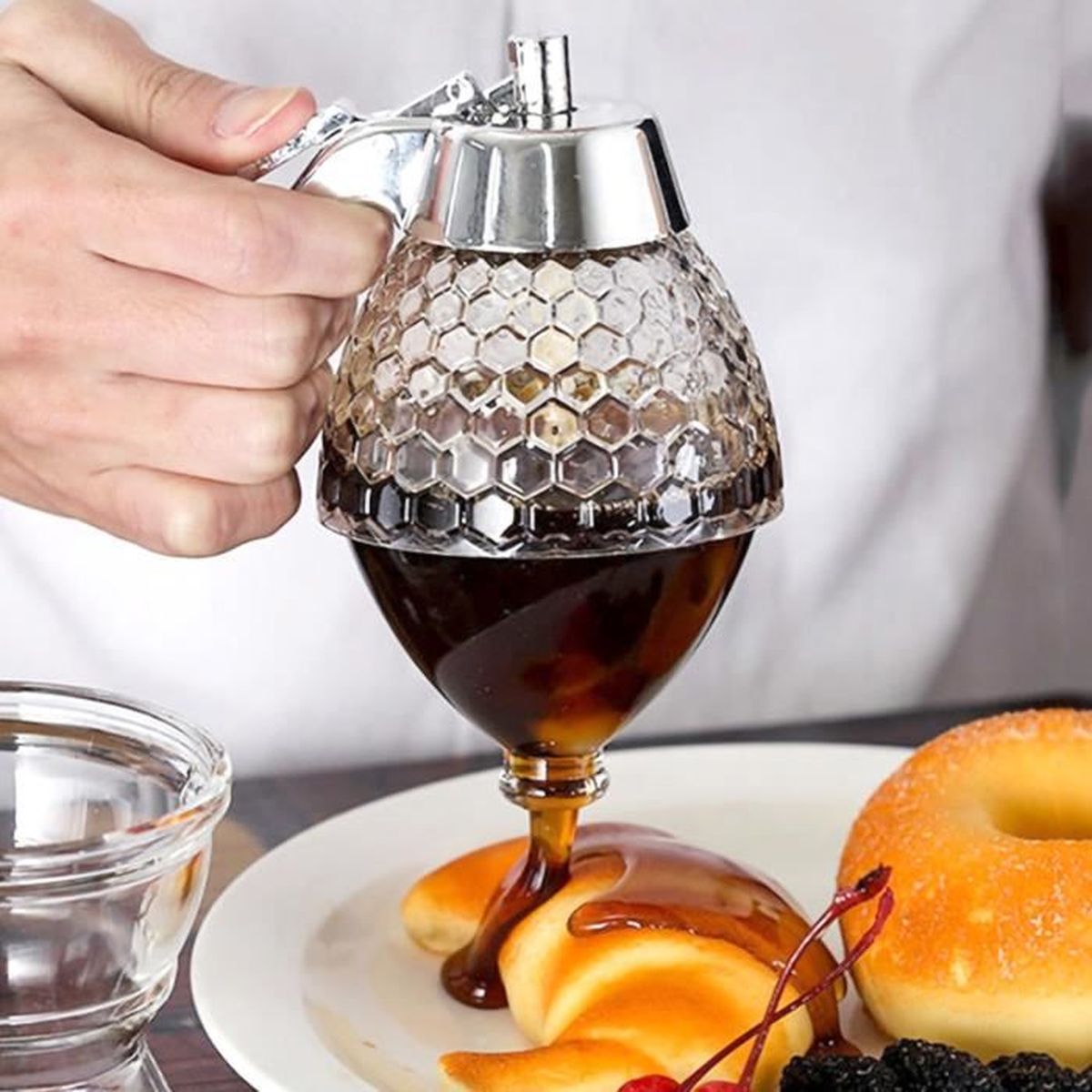 Distributeur De Miel En Verre 200ML - Pot à Miel Élégant Avec Bouchon Anti-Fuite - Pour Cuisine & Table
