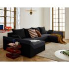 Mike - canapé panoramique en U - 7 places - convertible - avec coffre - en velours - Noir / Gris