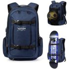 FREEBIZ Sac à Dos Sport avec Pliable Basketball Football Net Sac Skate-board Sac à Doc Ordinateur Portable avec Pris USB Bleu