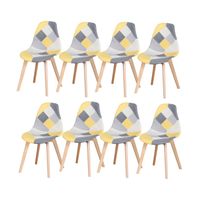 BenyLed Lot de 8 Chaises de Salle à Manger Chaises Patchwork Colorées avec Pieds en Bois Chaise Longue Scandinave (Jaune-8pcs)