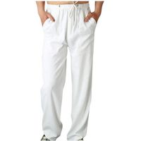 Pantalon Hommes Mode Coton Lin Grande Taille Décontracté Élastique Poches  Longs blanc