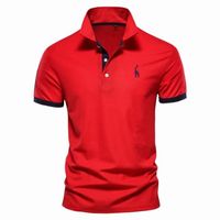 Polo manches courtes homme broderie contraste des couleurs t-shirt d'été Mélange de coton XS-5XL Rouge